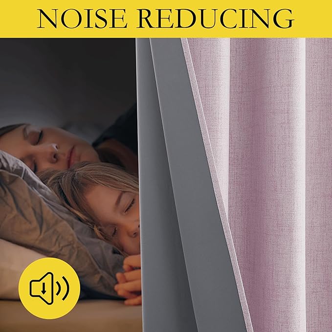NICETOWN Pink Vintage Linen 100% Blackout Curtains for Living Room, Thermal Insulated Curtains 84" Long, Noise Reducing Window Treatment Drapes for Hall Room, 42" Wide Per Panel, Set of 2 - Image 5