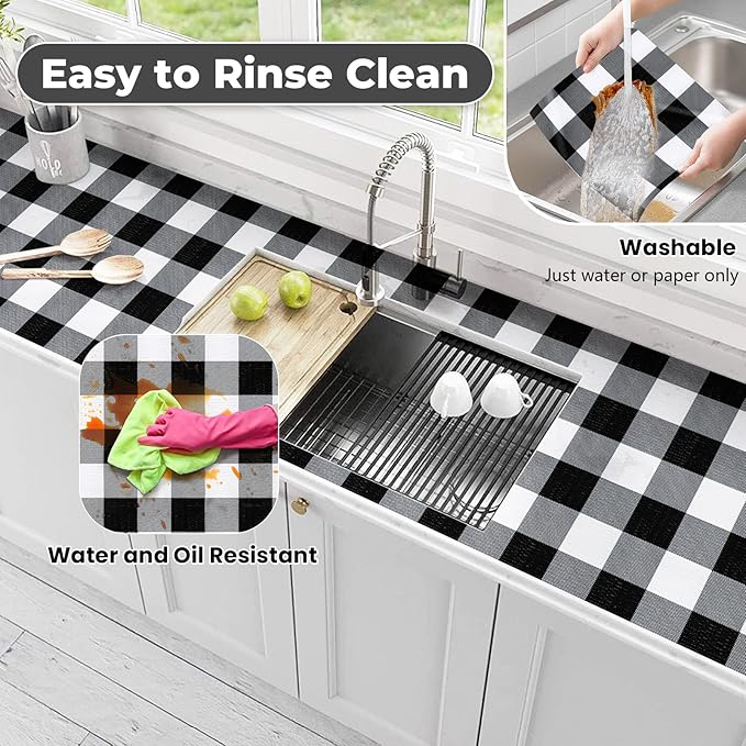 Shelf Drawer Liner for Kitchen Cabinets Non-Adhesive, 11.8IN x 20FT Non-Slip Strong Grip Thickened Cabinet Liners for Shelves, Dresser, Cupboard, Pantry, Bathroom Drawers, Classic Black Gingham - Image 4
