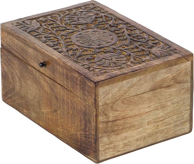 Deco 79 Mango Wood Floral Handmade Decorative Box Decorative Keepsake Boxes with Hinged Lid, Set of 3 Storage Boxes 8", 10", 12"W, Brown - Image 13