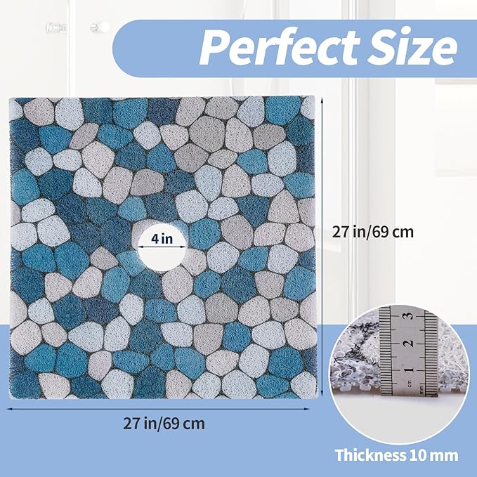 Hombys Non Slip Shower Mat - 27x27 in, Drain Hole, Secure, PVC Loofah, Boho Style - Image 7