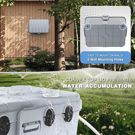 Flemoon Outdoor Electrical Box Waterproof, IP54 Waterproof Extension Cord Cover, Protect Outlet, Plug, Socket, Timer, Power Strip, Holiday Light, Large Weatherproof Connection Box, Light Grey - Image 6