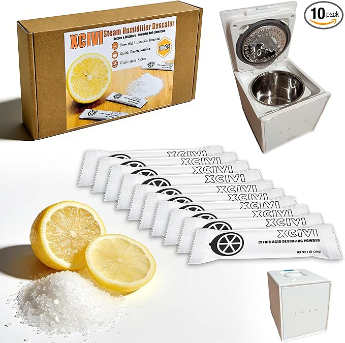 xcivi 10 Pack Descaling Powder for Livatro Stainless Steel Warm Mist Humidifier, Descalers for Humidifiers, Kettles & Distillers, Descaler Citric Acid Cleaner for Warm Mist Humidifier by xcivi