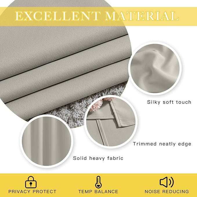 NICETOWN Room Darkening Natural Curtain for Bedroom, Grommet Thermal Insulated Thermal Curtain Light Blocking Window Treatment Sound Reducing for Kitchen, 1 Panel, W46 x L63 - Image 4