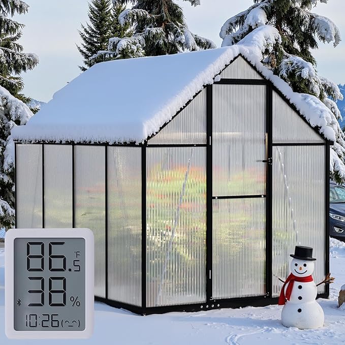 6×7.5FT Greenhouse for Outdoors, Walk-in Greenhouse and Winter Garden Planting, Polycarbonate Greenhouse with Electronic Thermometers, Withstands Strong Wind or Snow to Protect Vegetable or Plants by WUKHG