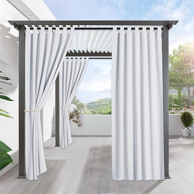 RYB HOME Outdoor Curtains for Patio Waterproof Tab Top Block Sunlight Thermal Insulated Privacy Assured Thick Outside Curtains for Deck, Balcony, Pool, W52 x L108, Greyish White, 1 Panel by RYBHOME