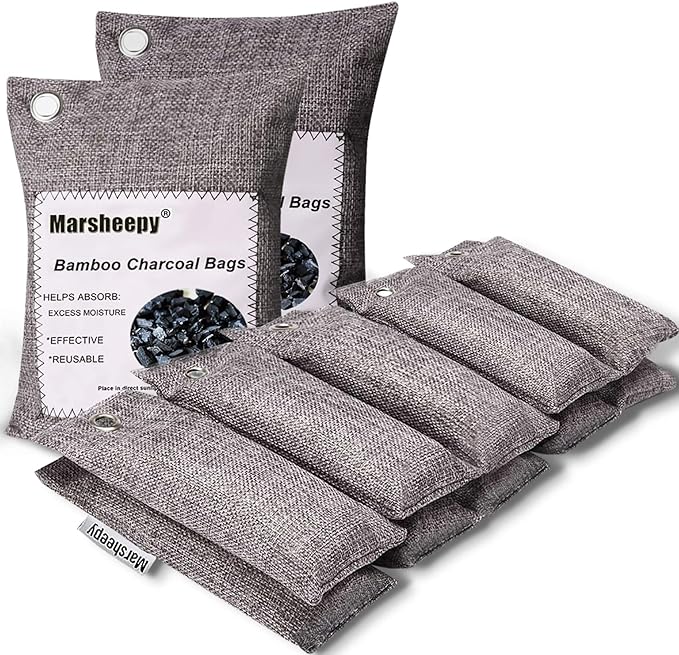 Marsheepy 12 Pack Bamboo Charcoal Shoe Deodorizer Bags, Activated Charcoal Odor Absorber, Bamboo Charcoal Air Purifying Bags, Odor Eliminator for Shoes, Pets, Car, Closet (150g X 2 and 50g x 10) by Marsheepy