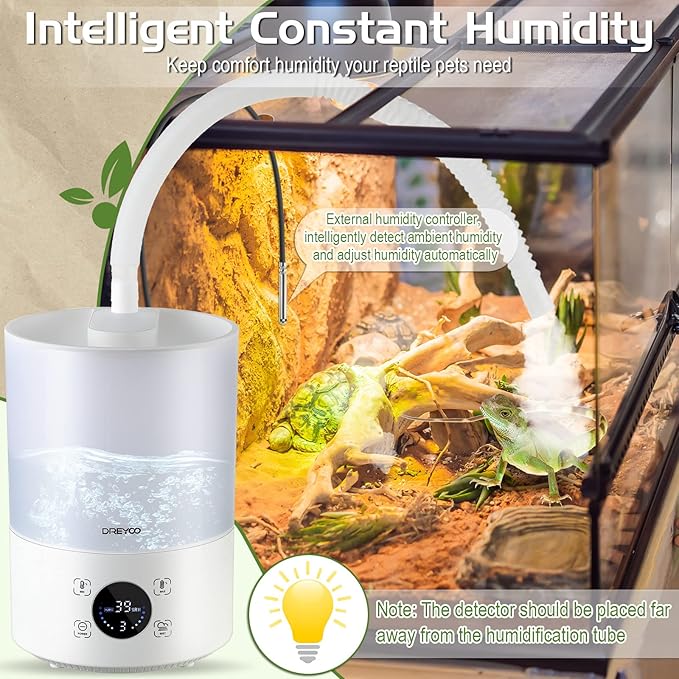 Smart Reptile Fogger Humidifiers with Humidity Control, Reptile Terrarium Humidifier Smart Touch, 3 Grades Adjustable Fogger with Hose for Reptile Amphibians Herps Snakes Plants - Image 3