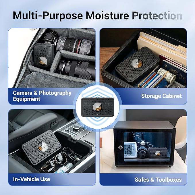 2Pack Auto Power-off Rechargeable Desiccant Dehumidifier with USB-C Cable,Portable Moisture Absorber Dryer Silica Gel Packet for Gun Safe Camera Lens Filter Electronics 3d Printer Filaments Instrument - Image 6