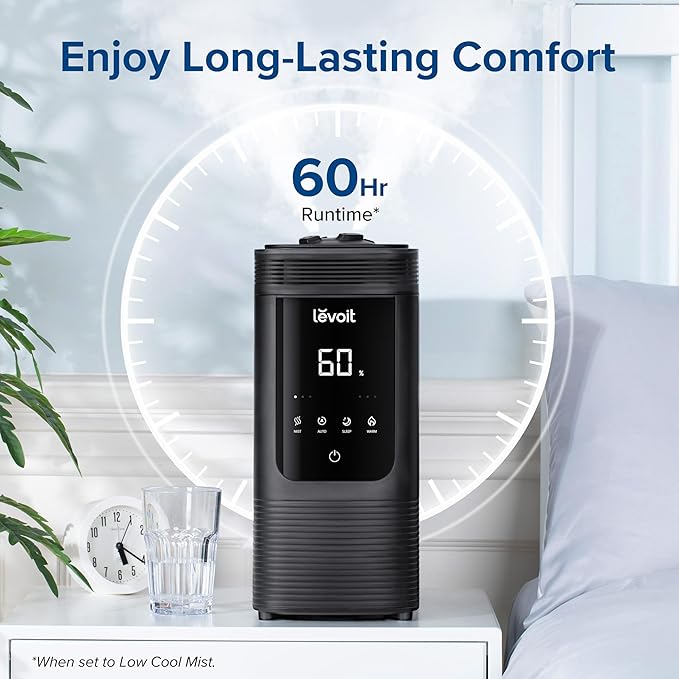 LEVOIT 6L Smart Warm and Cool Mist Humidifiers for Home Bedroom, 60H Runtime and Auto Customized Humidity for Large room, Schedule, Easy Top Fill, Essential Oil Diffuser, Whisper-Quiet, Handle, Black - Image 2