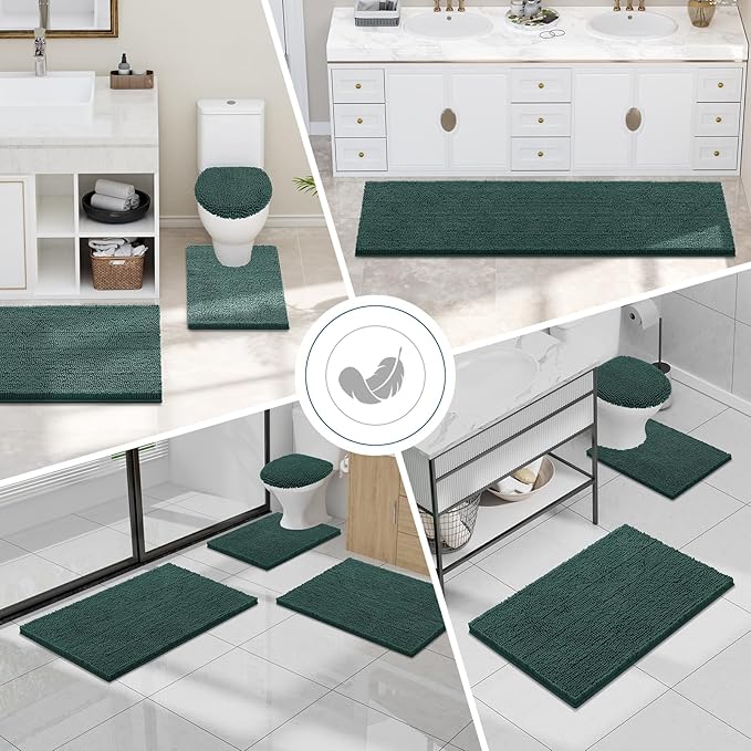 Smiry Luxury Chenille Toilet Rugs U-Shaped 24x20, Soft Absorbent Non-Slip Contour Bathroom Rugs for Toilet, Machine Washable Contoured Bath Mats, Green - Image 7