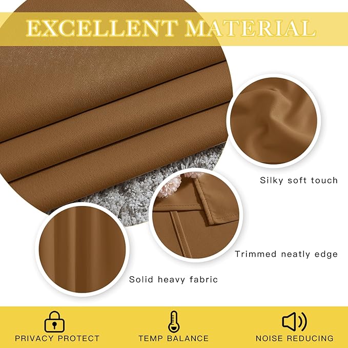 NICETOWN Sliding Door Curtains 84 inches Long, Grommet Blackout Thermal Patio Door Curtain Room Divider Darkening Sound Reducing for Room Divider (1 Panel, Gold Brown, W80 x L84) - Image 4