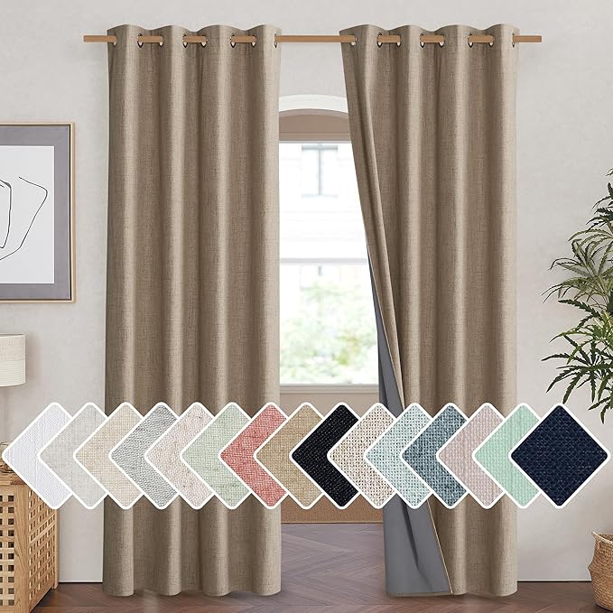 NICETOWN Burlap Vintage Open Linen Weave Flax Thermal Curtains, 100% Blackout Curtains 84 inches Long for Dining Room, Soundproof Window Treatment Drapes for Hall Room, 52" Wide Per Panel, Set of 2 by NICETOWN