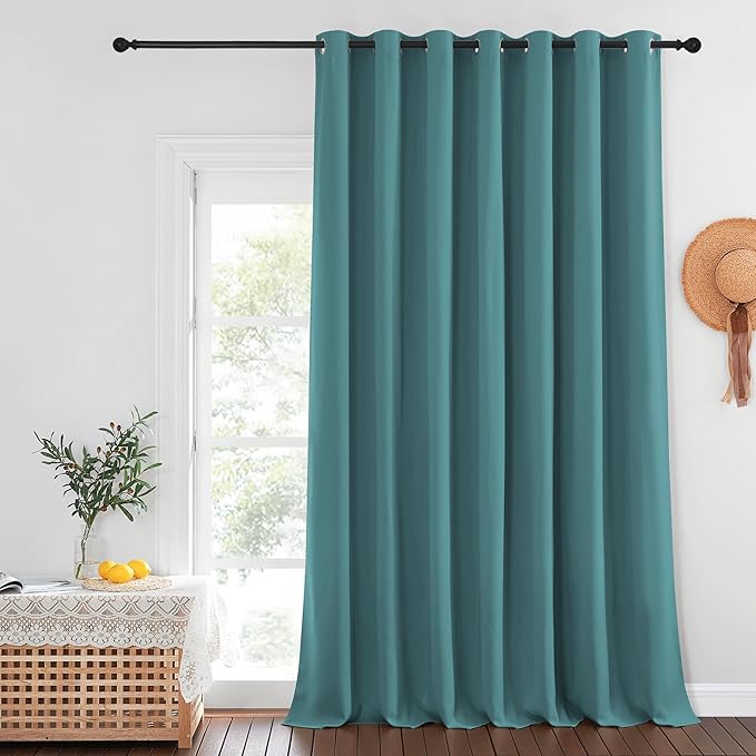 NICETOWN Blackout Patio Curtains 100 x 144 Inches Long for Sliding Door Extral Wide Blackout Curtain Panels Thermal Insulated Room Divider - Grommet Top, 100" W x 144" L, 1 Panel, Sea Teal by NICETOWN