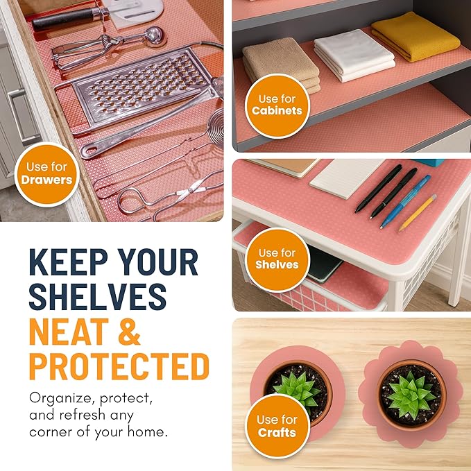 Refrigerator Liners for Shelves (8 Pack) by Linda’s Essentials - Non-Adhesive Shelf or Drawer Liner, BPA-Free Fridge Mats for Kitchen & Cabinets, Easy to Clean, Ideal Household Essentials (Pink) - Image 7