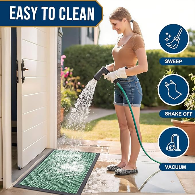 Smiry Front Door Mat Outside Entrance, Heavy Duty Sturdy Natural Rubber Doormat, Trap Dirt and Moisture, Easy Clean Low Profile Welcome Floor Mats for Indoor Outdoor Entry, 35X23 Inch, Mint Green - Image 6