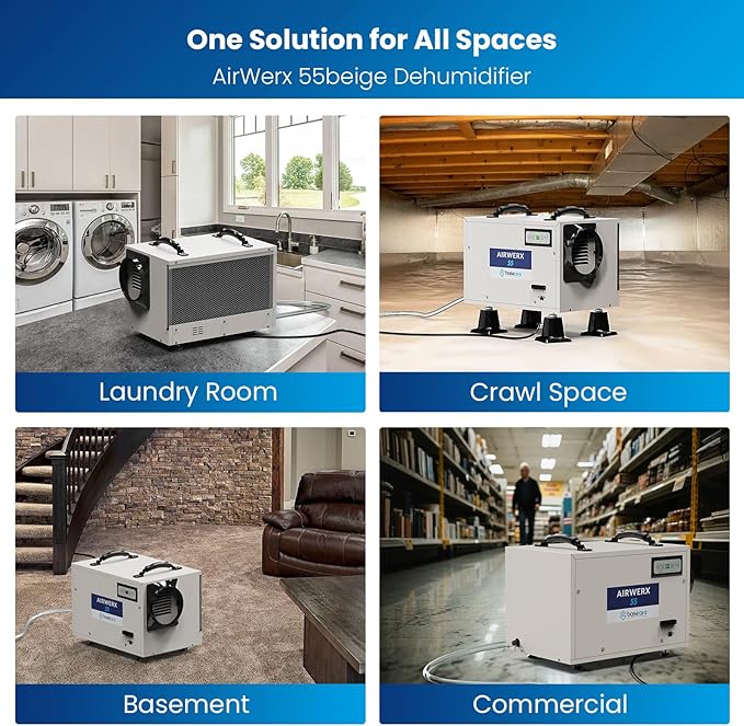 BaseAire Crawl Space Dehumidifier,113 Pint Dehumidifiers with Drain Hose for Basement, Commercial, Industrial, Portable, Auto Defrost, Memory Starting - Image 8