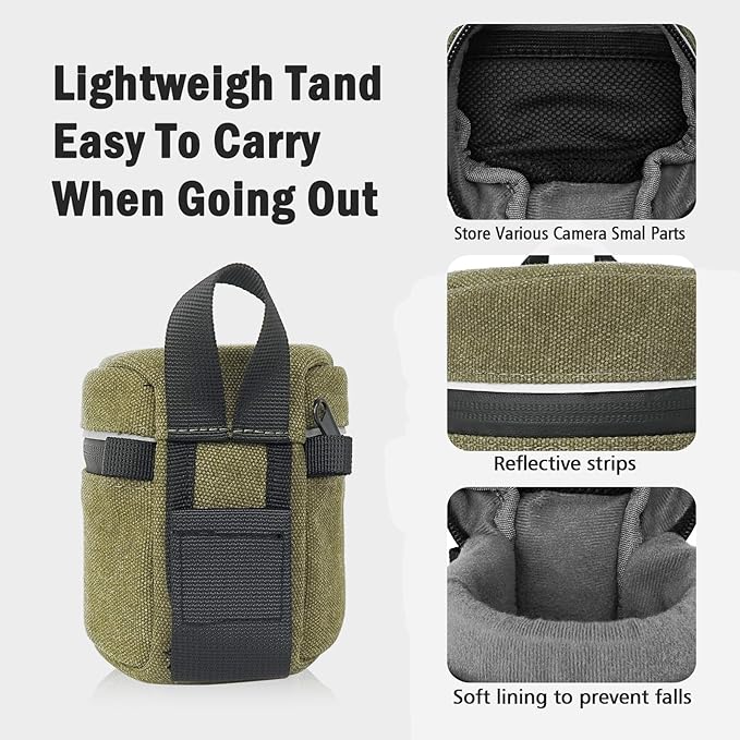 Camera Lens Case Lens Bag Compatible (3.15" x 3.15"(Canvas, Green)) - Image 3