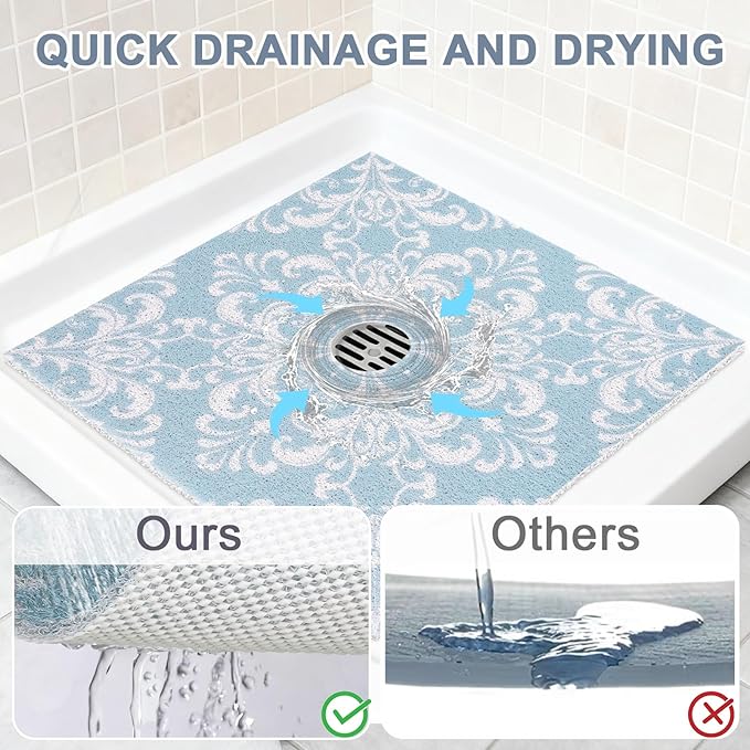 Square Shower Mat Non Slip: 24x24 Inch Extra Large Shower Mats with Drain Hole in Middle -Anti Slip Shower Mats for Inside Shower -Loofah Shower Floor Mat Bath Mat for Shower Stall Bathtub Elderly - Image 6