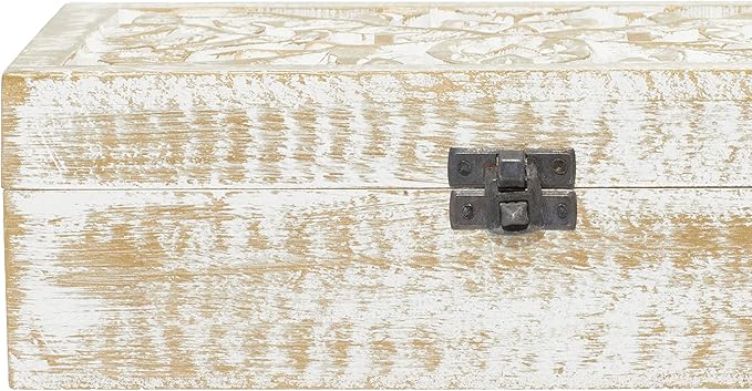 Deco 79 Mango Wood Floral Handmade Decorative Box Decorative Keepsake Boxes with Hinged Lid, Set of 3 Storage Boxes 8", 10", 12"W, White - Image 9
