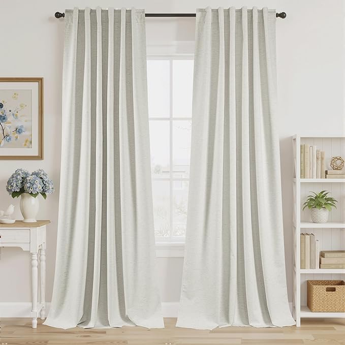 RYB HOME Ivory White 100% Blackout Curtains for Bedroom, Linen Drapes Back Tab&Rod Pocket, Thermal Insulated Privacy Assurd Curtains for Sliding Glass Doors/Dining/Living Room, W52 x L96, 2 Panels by RYBHOME