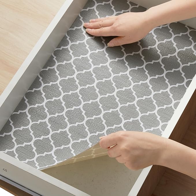 Viseeko Shelf and Drawer Liner for Kitchen Cabinet, Non-Adhesive Cabinet Liners for Shelves, Strong Grip Shelf Paper Non-Slip Waterproof Easy to Cut for Dresser Cupboard, Quatrefoil, 12 in x 20 ft - Image 9