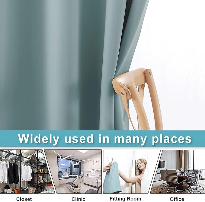RYB HOME Privacy Curtain for Sliding Glass Door, Light Block Noise Reduce Insulated Curtain Screen Ceiling to Floor for Locker Room Basement Bedroom Closet, 100 inch Wide x 96 inch Long, Dusty Blue - Image 5