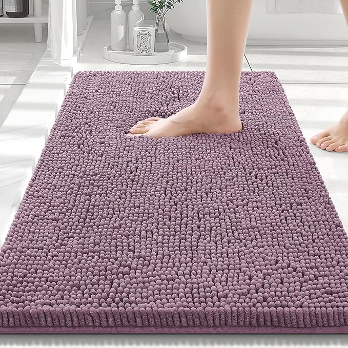 Smiry Luxury Chenille Bathroom Rugs 30x20, Extra Soft and Absorbent Shaggy Bath Mat, Machine Washable, Non-Slip Plush Carpet Runner for Tub, Shower, and Floor, Home Decor Accessories, Deep Plum by Smiry