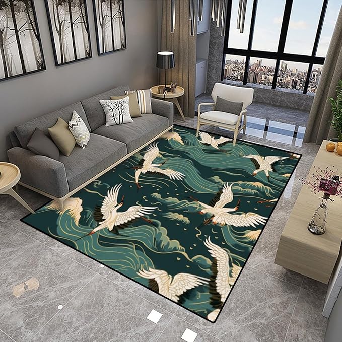 Floor Covering, Red-Crowned Cranes Pattern Printing Moisture Barrier Area Rugs Fade Resistant, Flame Resistant, Quick Dry, Waterproof Floor Carpet for Living Room Bedroom, 18 x 30 Inch - Image 4