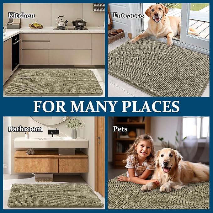 OLANLY Dog Door Mat for Muddy Paws 47x17, Absorbs Moisture and Dirt, Absorbent Non-Slip Washable Doormat, Quick Dry Chenille Mud Mat, Entry Indoor Entryway Carpet for Inside Floor, Warm Taupe - Image 8
