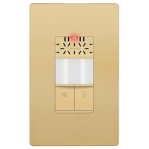 LIDER Humidity Sensor Switch and Motion Sensor Light Switch, PIR Sensor, Humidity Detection, Occupancy/Vacancy, No Neutral Required, ¼ HP, 1-Pole, Gold, Screwless Wall Plate Included by LIDER
