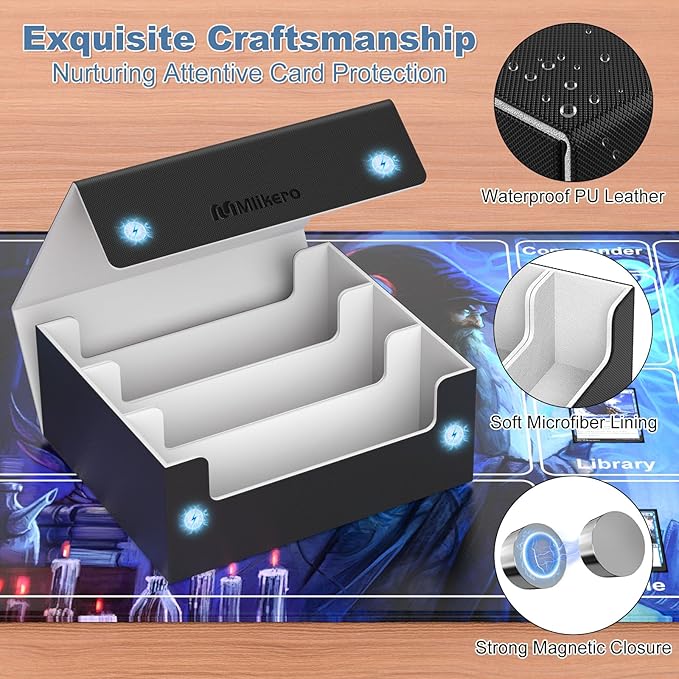 Mlikero Card Deck Case for Trading Cards 1800+, Trading Card Storage Box Fits Toploader and Magnetic Card Holder, Leather Magnetic Closure Deck Box Fit for MTG, TCG - Image 4
