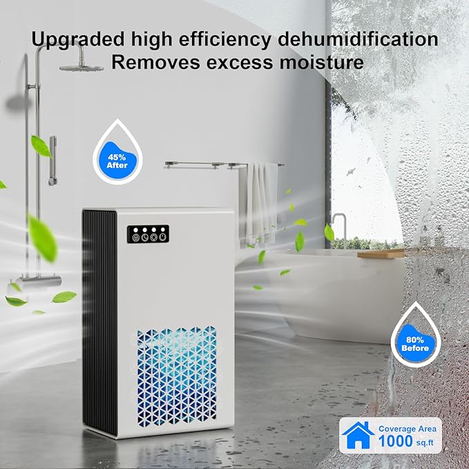 Dehumidifiers for Home, 99oz Water Tank Dehumidifier for Bedroom Basement Bathroom RV with Auto Shut Off, Drain Hose, Sleep Mode, (White) - Image 3