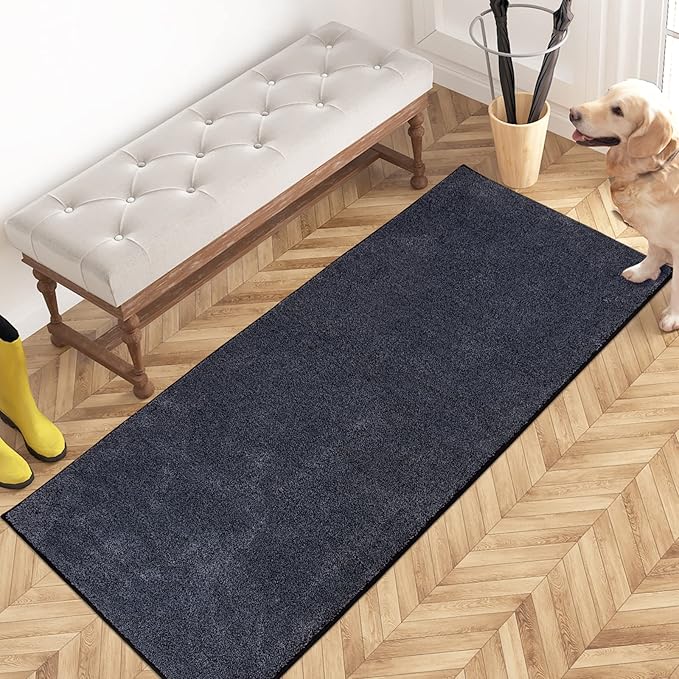 PURRUGS Dirt Trapping Door Mat 24" x 59", Non-Slip Machine Washable Entryway Rug, Dog Doormat, Indoor Front Door Mat, Super Absorbent Entry Rug for Muddy Shoes & Paws, Bluish Grey-Black by PURRUGS