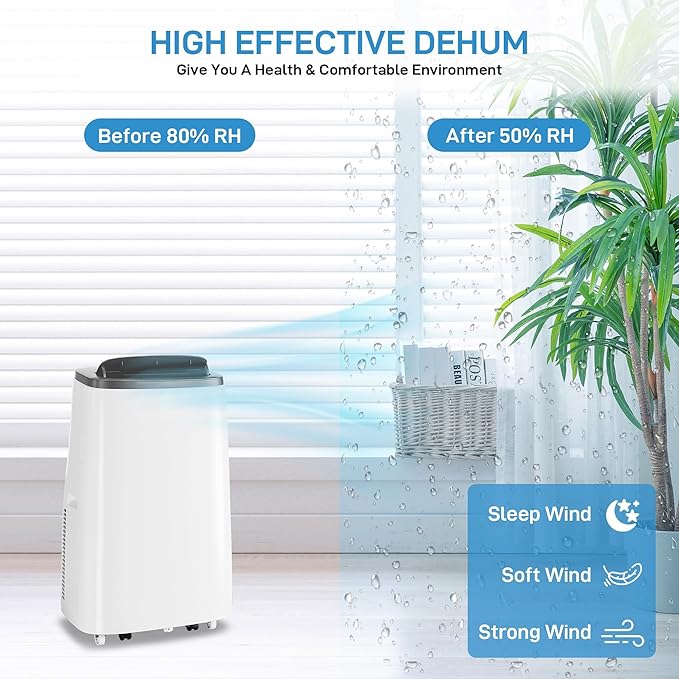 14000 BTU Portable Air Conditioner for Room up to 700 Sq.Ft - 3-in-1 Energy-Efficient AC Unit with Dehumidifier & 3-Speed Fan, Quiet Operation, Remote Control, Compact Design - Image 4