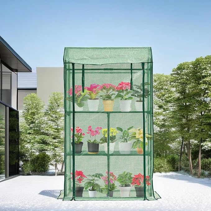 Mini Greenhouse for Indoor Outdoor, Small Plastic Plant Green House Rack Stand Portable Greenhouses with Durable PE Cover for Seedling 60 "x 35"x 16",20 Pcs T-Type Plant Tags Include（PLGH4053G） - Image 7