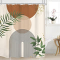 Brown Boho Mid Century Shower Curtain 60Wx72H Abstract Gold Leaves Plant Modern Sun Minimalist Geometric Arch Art Line Bathroom Decor Neutral Bath Curtain Fabric Polyester 12 Pack Hooks by MitpokBrand