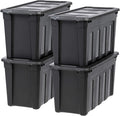 IRIS USA 31 Gallon Heavy Duty Storage Totes with Easy-Grip Handles, 4 Pack - Large Bins with Lids Garage Organizing Tubs, Durable Stackable Utility Containers, Made in USA - Black by IRISUSA