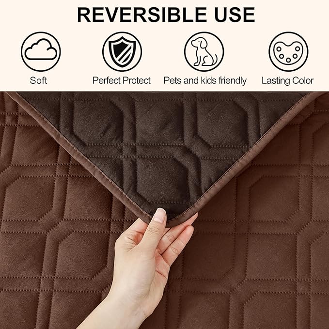 Smiry Reversible Waterproof Couch Covers for Sofa, Washable Dogs Pet Couch Covers for 3 Cushion Sofa Pet Friendly, Water Resistant Furniture Protector Slipcover, Geometric (30"x70", Brown/Chocolate) - Image 3