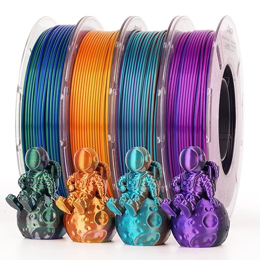 AMOLEN Silk PLA Filament 1.75mm, Triple Colors 3D Printer Filament Bundle, Shiny 3D Printer Filament Dimensional Accuracy +/- 0.02mm, Silk PLA Filament Fits for Most FDM 3D Printers, 200g X 4 Pack by AMOLEN