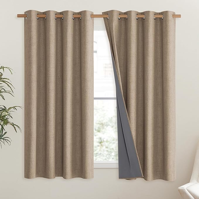 NICETOWN Burlap Vintage Open Linen Weave Flax Thermal Curtains, 100% Blackout Curtains 48" Long for Dining Room, Soundproof Window Treatment Drapes for Hall Room, 52" Wide Per Panel, Set of 2 - Image 2