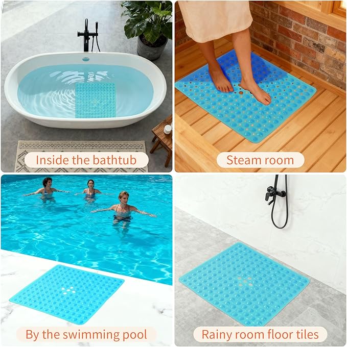 Anti-Slip Bathtub Shower mat, 20.8×20.8（Approximately 53×53cm） inch Soft Oversized Machine Washable Non-Slip Bathtub mat with Drainage Holes, Bathroom Floor Suction Cup.（1-Clear Green） - Image 7