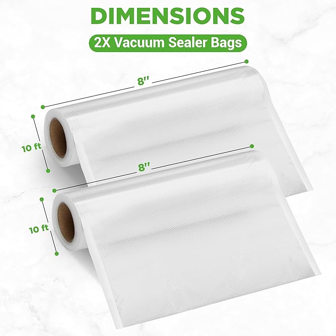 NutriChef Vacuum Sealer Bags 8x10 Rolls 2 Pack - Food Saver, Seal a Meal - Commercial Grade, Heavy Duty, Wrinkle Free, Keeps Produce Fresh, Ideal for Storage, Meal Prep, Sous Vide Cooking - Image 2
