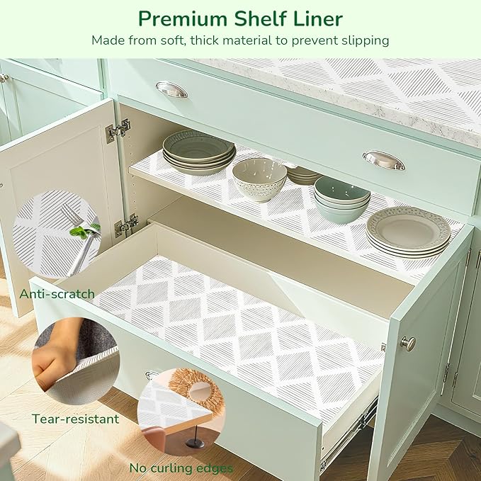 Shelf and Drawer Liner for Kitchen Cabinets 18In x 30FT Non-Adhesive Shelf Liner Non-Slip Strong Grip Cabinet Liner Waterproof Thickened Easy to Clean Drawer Mats Protect Pantry, Tool Box, Dresser - Image 8