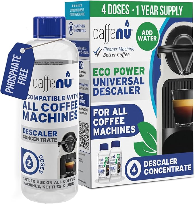 Universal Coffee Machine Descaling Solution. Coffee Machine Descaler Liquid 4 Uses. Descaler Kit. Part of your Barista Accessories Set. Compatible with Nespresso, Phillips, Lavazza, Verismo and More! by Caffenu