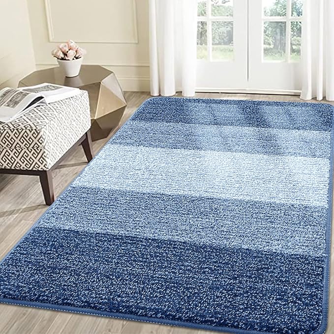 Smiry Dog Door Mat for Muddy Paws, Absorbs Moisture and Dirt, Low-Profile Entryway Mat with Non-Slip Backing, Entry Indoor Outdoor Doormat for Inside Floor (71x47 Inches, Navy Blue, Striped) by Smiry