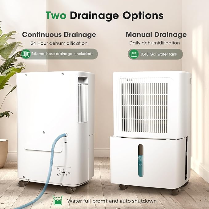 Dehumidifiers for Home with Drain Hose,55 OZ Water Tank, 2500 Sq.Ft 35 Pints Dehumidifiers for Basement, Bathroom, Bedroom, Three Modes, Smart Humidity Control, Dry Clothes, 24H Timer, White - Image 4