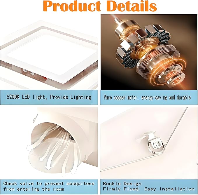 Bathroom Exhaust Fan with LED Light Ceiling Mount Ventilation Fan 120 CFM,Voltage 110V,4 Inch Duct Quiet Bathroom Ventilation Exhaust Fan for Shower/Restroom/Office - Image 4