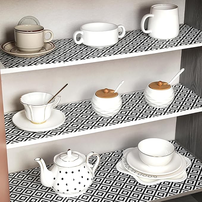 Drawer Shelf Liner Non Adhesive, Slip Resistant Easy to Clean Protect Kitchen Mats Thickened Strong Grip for Cabinet, Pantry, Tool Box, Cupboard, Dresser, Bathroom (Black and White, 23.6 in x 30 FT) - Image 9