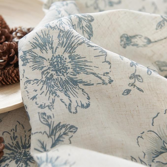 jinchan Linen Floral Curtains 63 Inch Length for Living Room Bedroom Light Filtering Farmhouse Peony Flower Drapes Rustic Window Curtain Set Rod Pocket Back Tab 2 Panels Blue - Image 8