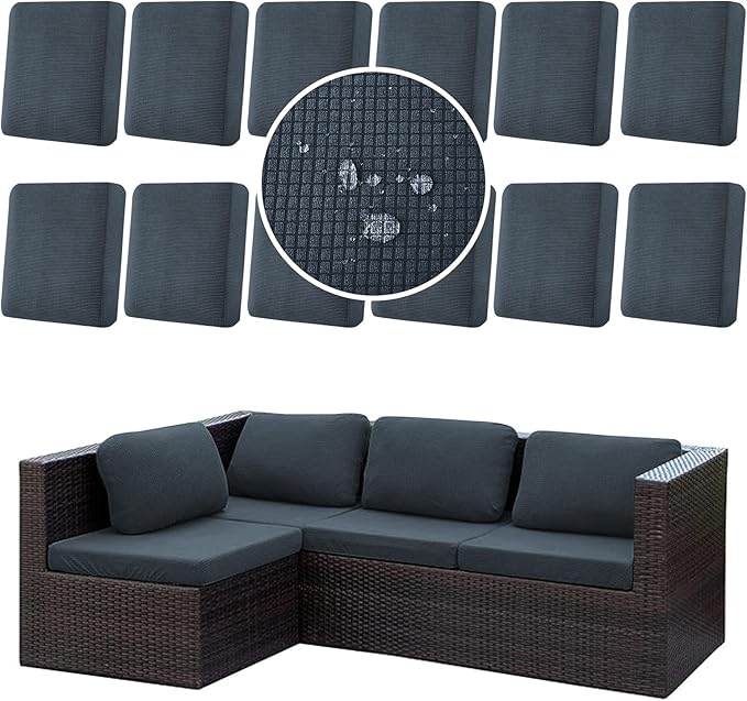 12Pcs Stretch Couch Cushion Covers, Water Resistant Outdoor Sofa Cuhsion Cover Replacement,Washable Outdoor Patio Chair Seat Cushion Covers for Furniture Protect (Charcoal Gray, Grid Textured) by CALBODE
